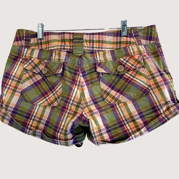 American Eagle Size 14  Plaid Print Cotton Summer Shorts Button Accents Pockets - Picture 3 of 12